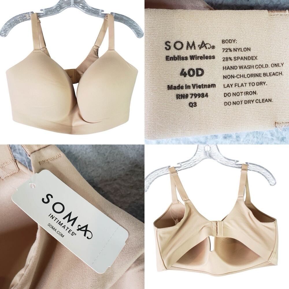 SOMA Enbliss Wireless Bra 40D Tan Molded Cups Adjustable Straps Wireless NEW